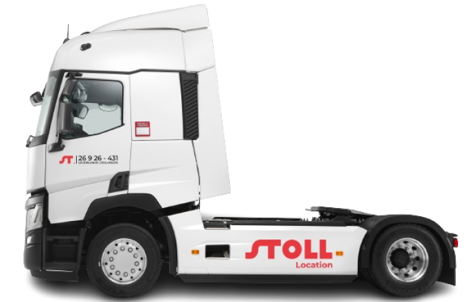 Camion tracteur blanc STOLL Location de profil